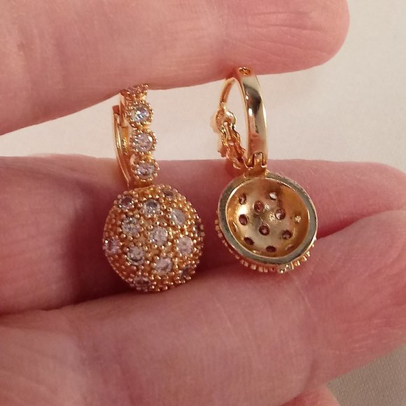 18K Yellow Gold Filled Round Beaded Diamond Zircon Drop Earrings Gorgeous Gift - Picture 8 of 8